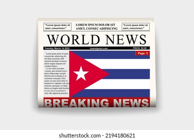 Cuba country newspaper with flag, breaking news on newsletter, Cuba news concept, gazette page with headline, journal with country flag, reading newspaper, streamer headline