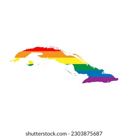 Cuba country silhouette. Country map silhouette in rainbow colors of LGBT flag.