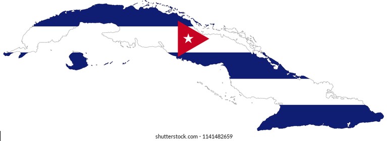 Cuba Cuban Flag Country Map Shaped Illustration 