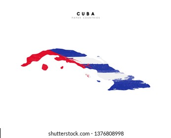 Cuba detailed map with flag of country. Painted in watercolor paint colors in the national flag.