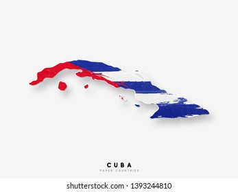 Cuba detailed map with flag of country. Painted in watercolor paint colors in the national flag.