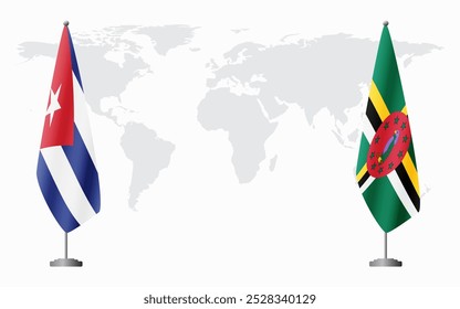Cuba and Dominica flags for official meeting against background of world map.