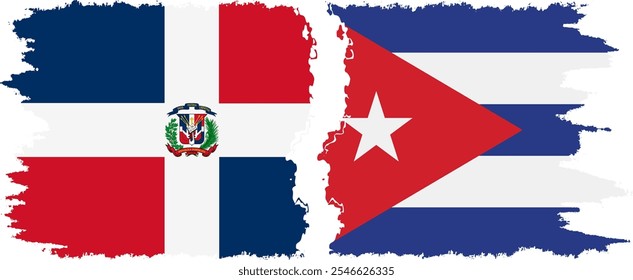 Cuba and Dominican Republic grunge flags connection, vector