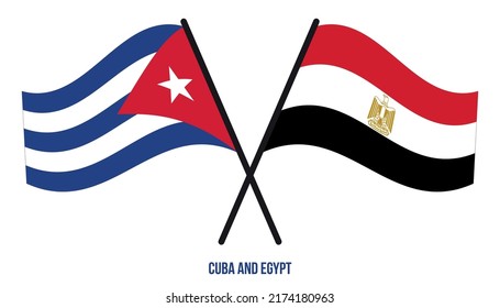 Banderas de Cuba y Egipto cruzadas y ondeando estilo plano. Proporción oficial. Colores correctos.