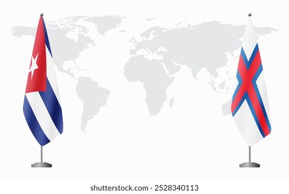 Banderas de Cuba y las Islas Feroe para reunión oficial con antecedentes del mapa mundial.