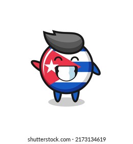 cuba flag badge cartoon character doing wave hand gesture , cute style design for t shirt, sticker, logo element