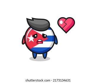 cuba flag badge cartoon illustration is broken heart , cute style design for t shirt, sticker, logo element