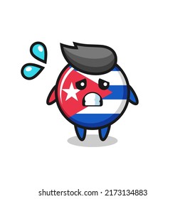 cuba flag badge mascot character with afraid gesture , cute style design for t shirt, sticker, logo element