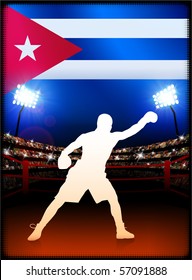 Cuba Flag with Boxer on Stadium Background Original Illustration