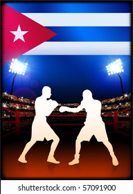 Cuba Flag with Boxer on Stadium Background Original Illustration
