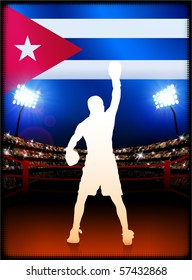 Cuba Flag with Boxer on Stadium Background Original Illustration