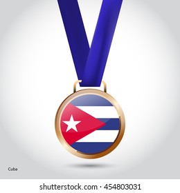 Cuba Flag in Bronze Medal. Olympic Game Bronze Medal. Vector Illustration