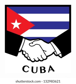 Cuba flag and business handshake, vector illustration