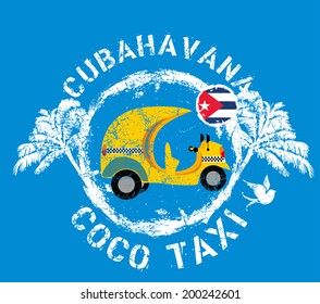 cuba flag and coco taxi vector art