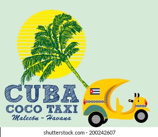 cuba flag and coco taxi vector art
