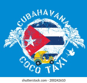 cuba flag and coco taxi vector art