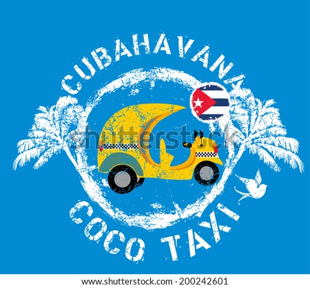 cuba flag and coco taxi vector art
