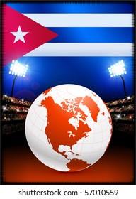 Cuba Flag with Globe on Stadium Background Original Illustration