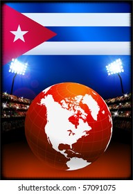 Cuba Flag with Globe on Stadium Background Original Illustration