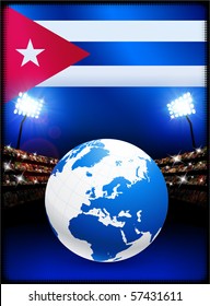 Kuba-Flagge mit Globe auf Stadionhintergrund - Originalillustration