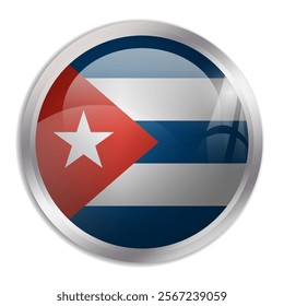 Cuba flag - glossy circle button displays a colorful flag representing a country cultural identity and heritage. The essence of national pride and unity.