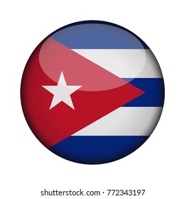 cuba Flag in glossy round button of icon. cuba emblem isolated on white background. National concept sign. Independence Day. Vector illustration.