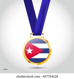 Cuba Flag in gold Medal. Vector Illustration. RIO Olympic Game gold Medal. Vector Illustration