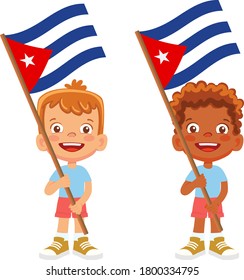 Cuba flag in hand. Children holding flag. National flag of Cuba vector