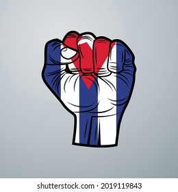 Cuba Flag with Hand Design isolated on white background. Vector illustration