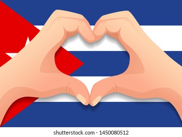 Cuba flag and hand heart shape. Patriotic background. National flag of Cuba vector illustration