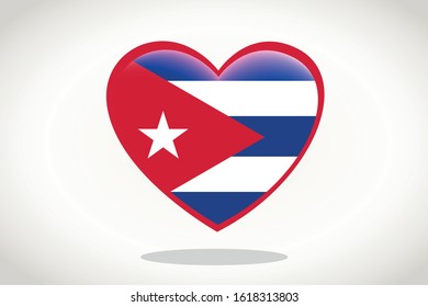 Cuba Flag in Heart Shape. Heart 3d Flag of Cuba, Cuba flag template design.