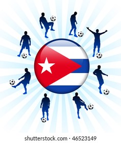 Cuba Flag Icon on Internet Button with Soccer Players Original Vector Illustration