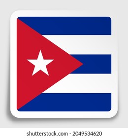 Cuba flag icon on paper square sticker with shadow. Button for mobile application or web. Vector