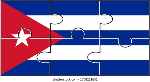 Rompecabezas de la Bandera de Cuba. Ilustración vectorial. 6 rompecabezas. Rompecabezas simples para los niños.