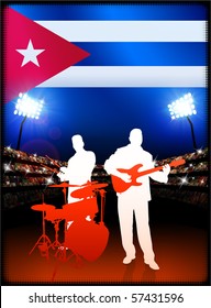 Cuba Flag with Live Music Band on Stadium Background Original Illustration