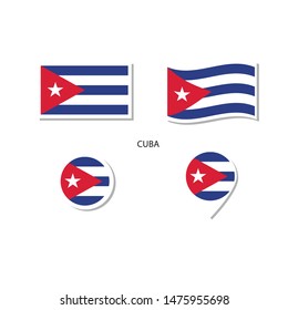 Cuba flag logo icon set, rectangle flat icons, circular shape, marker with flags.