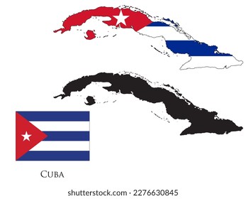 cuba flag and map illustration vector 