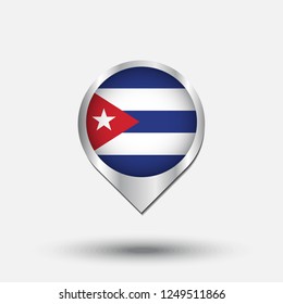 Cuba flag map pointer with shadow. Vector illustration