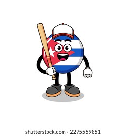 cuba flag mascot cartoon as a baseball player , character design