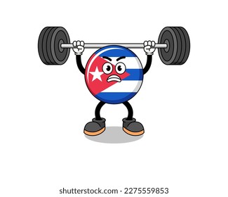 cuba flag mascot cartoon lifting a barbell , character design