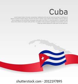 Cuba flag, mosaic map on white background. Wavy ribbon with the cuban flag. Vector banner design, cuba national poster. Cover for business booklet. State patriotic, flyer, brochure
