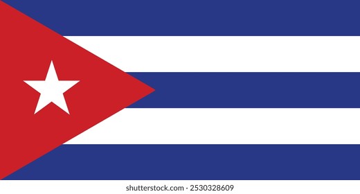 Bandeira de Cuba cores oficiais, tamanho padrão, proporções corretas ilustração vetorial isolado para o Dia da Independência 10 de outubro, 1 de janeiro, 2 de janeiro, Dia da Libertação, Dia da Rebelião Nacional 26 de julho, eps10