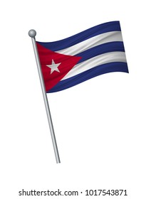 Cuba flag on the flagpole. Official colors and proportion correctly. waving of Cuba flag on flagpole, vector illustration isolate on white background.