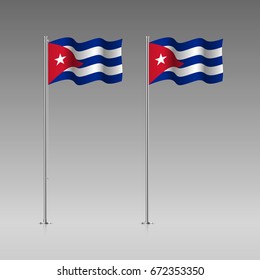 Cuba flag on the flagpole. Official colors and proportion correctly. High detailed vector illustration. 3d and isometry. EPS10