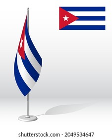 Cuba flag on flagpole for registration of solemn event, meeting foreign guests. National independence day of Cuba. Realistic 3D vector on white