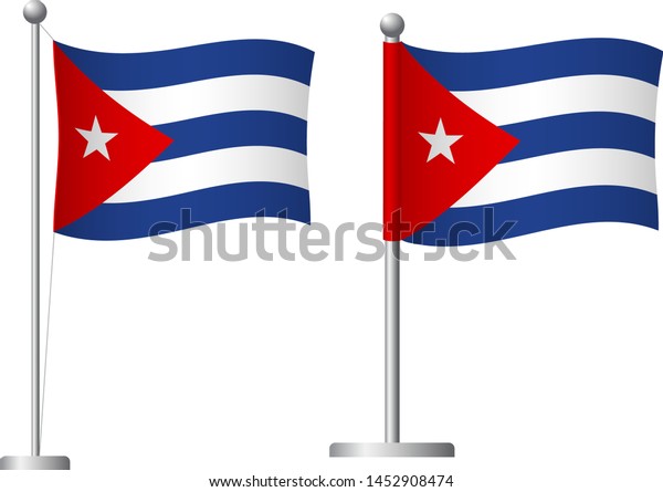 Cuba flag on pole. Metal flagpole. National\
flag of Cuba vector\
illustration