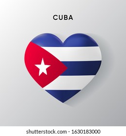 Cuba flag on a realistic heart shape, vector illustration on a white background