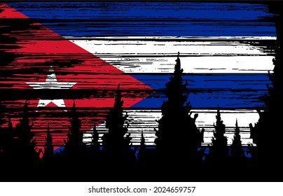 Cuba flag painted with brush stroke on night sky in forest background,Symbols of Cuba, template for banner,card,advertising ,promote,design,vector, top gold medal winner sport country