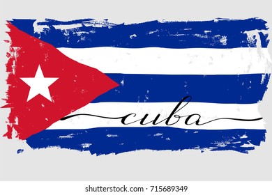 Cuba flag painted grunge handwritten text lettering vector. There are true colors of the flag