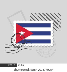 Cuba flag postage stamp. Isolated vector illustration on grey post stamp background and specify is vector eps10.